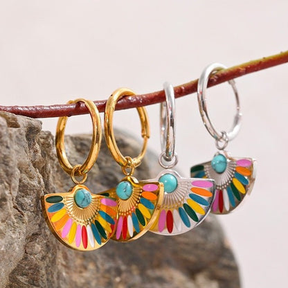 Boho Rainbow Drop Hoop Earrings - Stella Sage