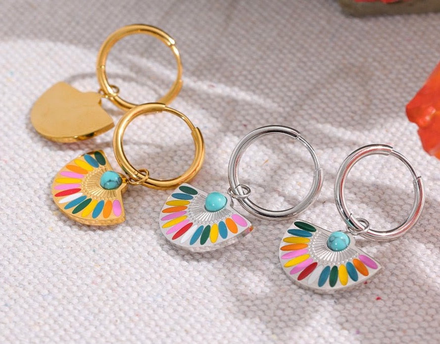 Boho Rainbow Drop Hoop Earrings - Stella Sage