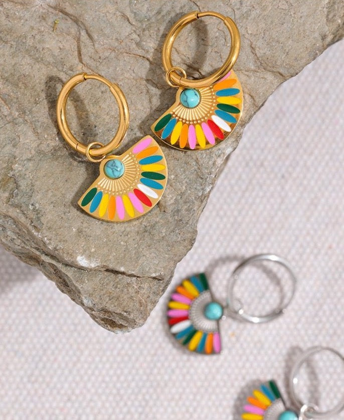 Boho Rainbow Drop Hoop Earrings - Stella Sage