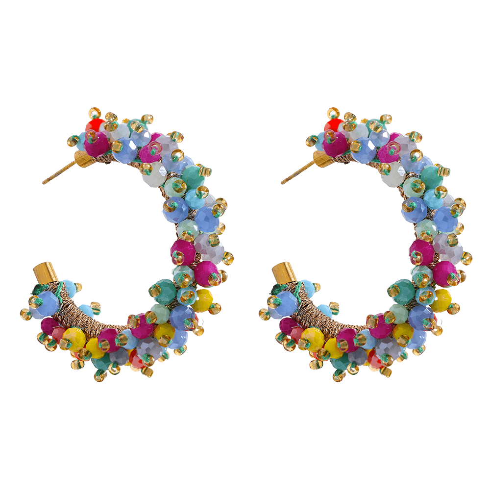 Bollywood Beaded Hoop Stud Earrings - Stella Sage