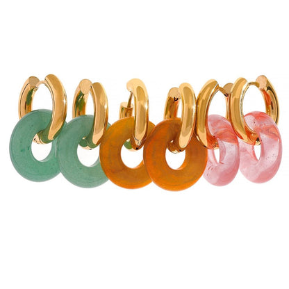 Natural Stone Drop Hoop Earrings - Stella Sage