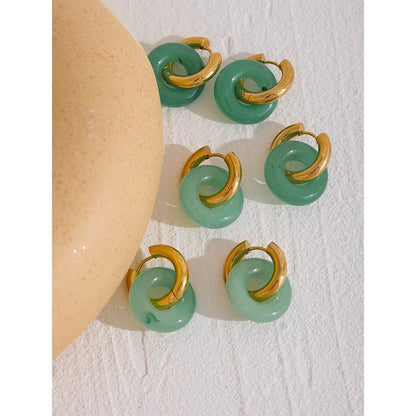 Natural Stone Drop Hoop Earrings - Stella Sage